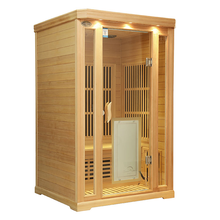 Wat voor stroom en hout gebruikt de Hemlock Far Infrared Sauna?