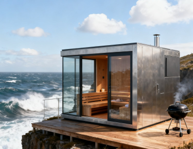 Tideside Retreat: waterdichte buitensauna voor alle weersomstandigheden